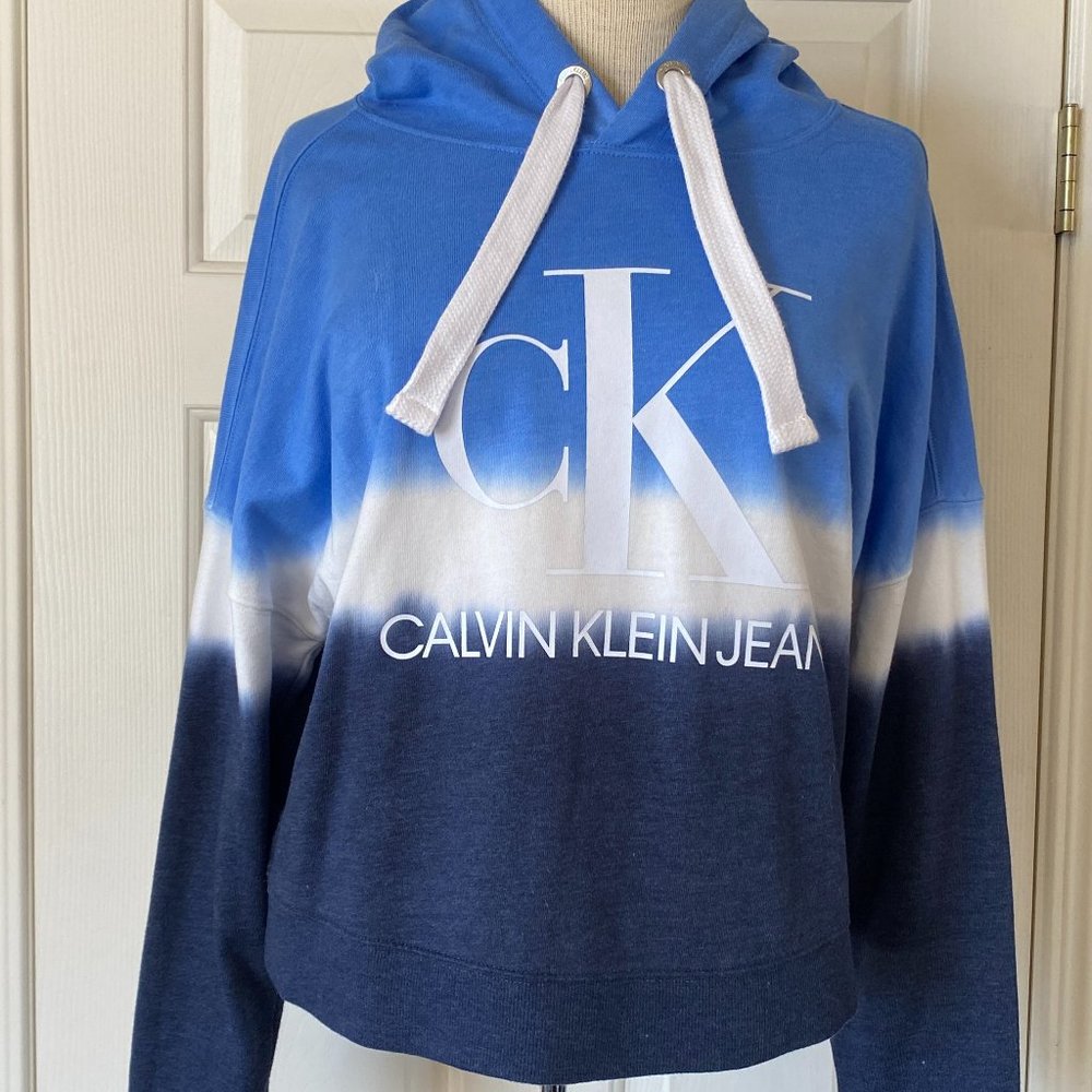 Calvin Klein Jeans Ck Big Logo Cropped Tie-Dye Hooded Pullover Sweatshirt Hoodie